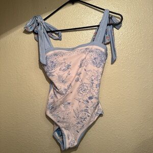 Floral One-Piece Swimsuit with Bow Straps